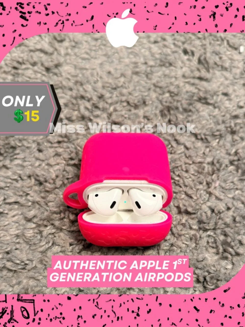 Authentic Apple AirPods 1st Generation with Pink Silicone Protective Case